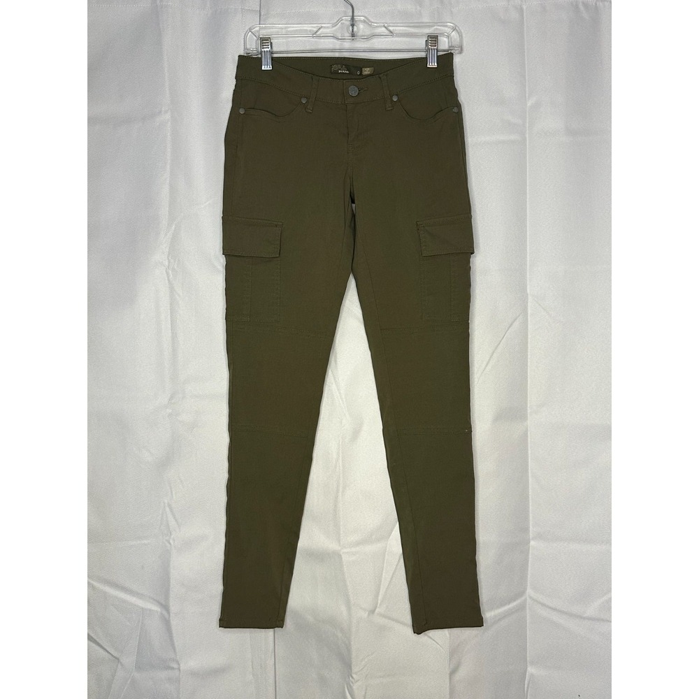 Prana Essex Organic Cotton Blend Cargo‎ Pants Olive Green Low Rise Women 0 29x30